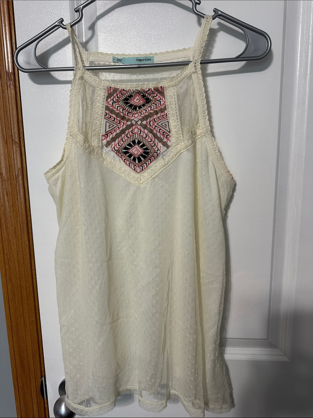 Maurices Cream Embroidered Tank Top size L